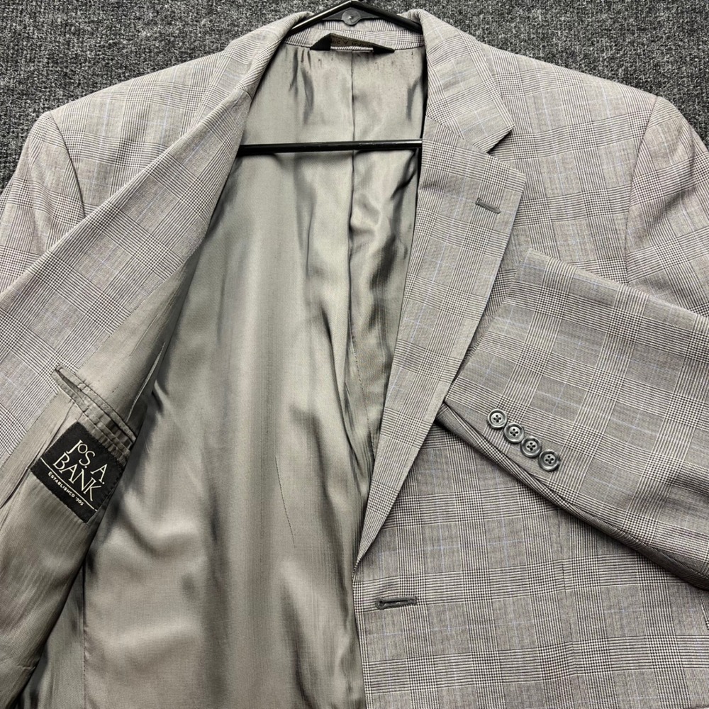 Jos. A. Bank Mens 40S Grey Glen Plaid 100% Wool 2 Button Blazer Sport Coat